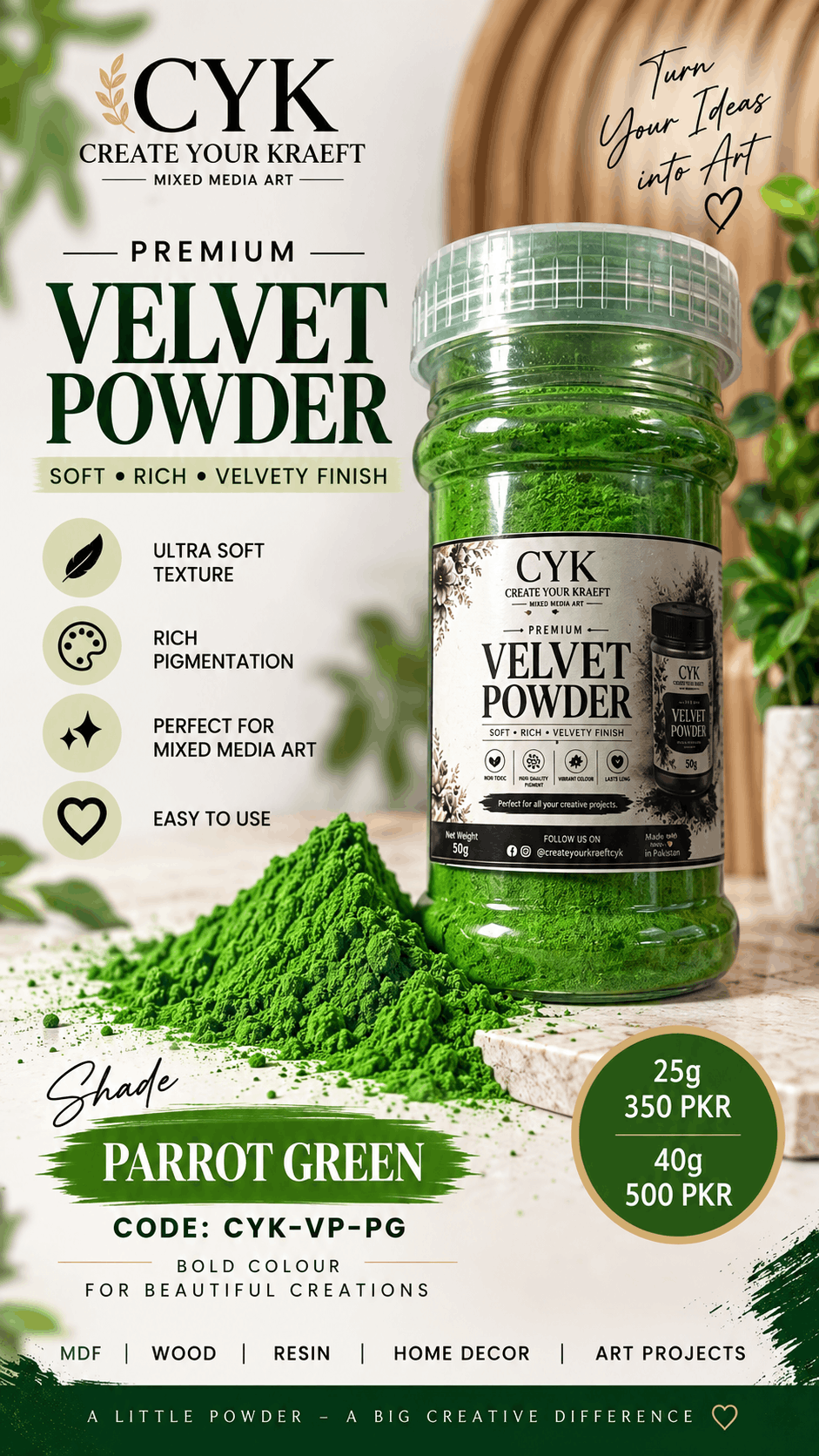 CYK Velvet Powder Green